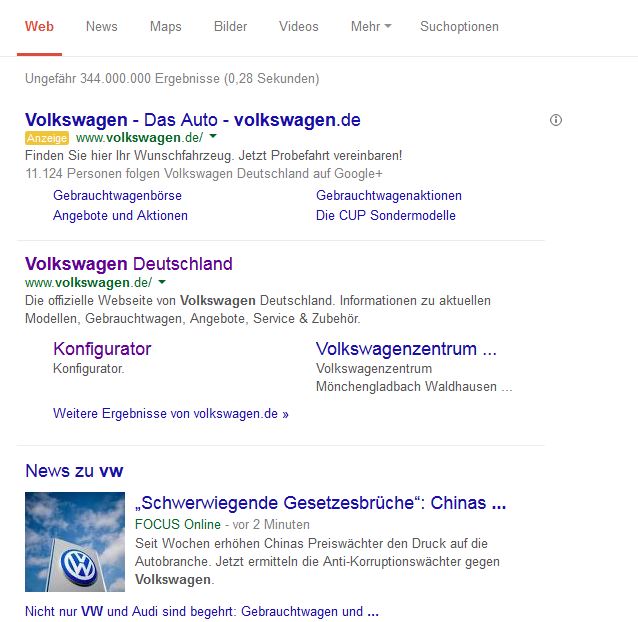 screenshot 28.08.2014 Suche: "vw" bei Google